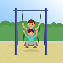Fototapeta premium Children on Swing In the Park