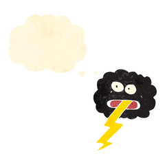 retro cartoon storm cloud with thought bubble