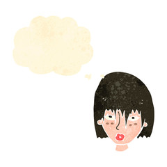 retro cartoon woman with thought bubble