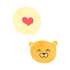 retro cartoon teddy bear face with love heart