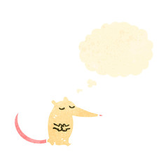 retro cartoon white mouse with speech bubble