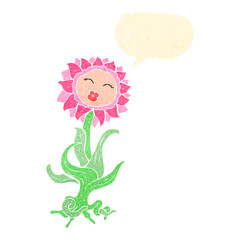retro cartoon cute flower with face