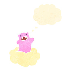 retro cartoon teddy on cloud