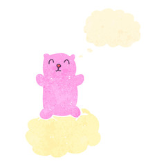 retro cartoon teddy on cloud