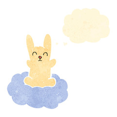 retro cartoon rabbit floating on cloud