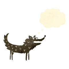retro cartoon wolf with thought bubble