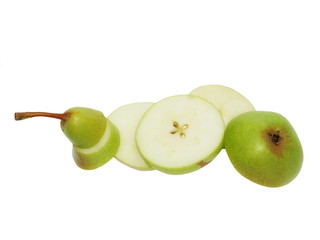 sliced fresh pear fruits isolated on white background