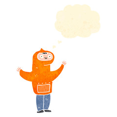retro cartoon boy in hooded sweatshirt