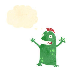 retro cartoon little monster with speech bubble