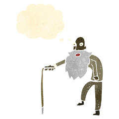 retro cartoon old man with walking stick