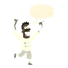 retro cartoon crazy madman with straight jacket