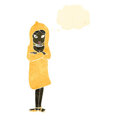 retro cartoon woman in raincoat