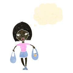 retro cartoon woman with shopping bags