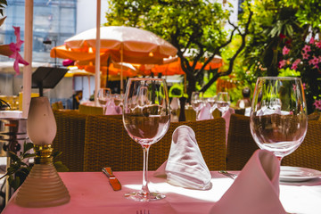 summer terrace with drinks and meals ready to eat, Marbella Spai