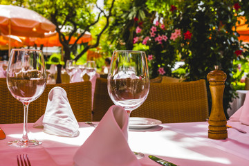 summer terrace with drinks and meals ready to eat, Marbella Spai