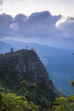 View over mountains from Haputale in the Sri Lanka Hill Country landscape at sunrise, Nuwara Eliya District, Sri Lanka