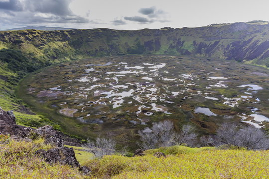 Orongo Crater, Rano Kau, Rapa Nui National Park, Easter Island (Isla de Pascua), Chile