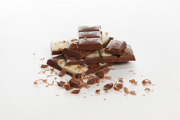 stack of chocolate on white background