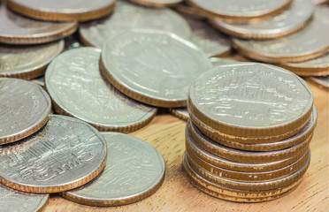 Coins of Thailand. Wat Benchamabophit or the Marble Temple in Bangkok, Thailand, depicted in the Thai five baht coin.