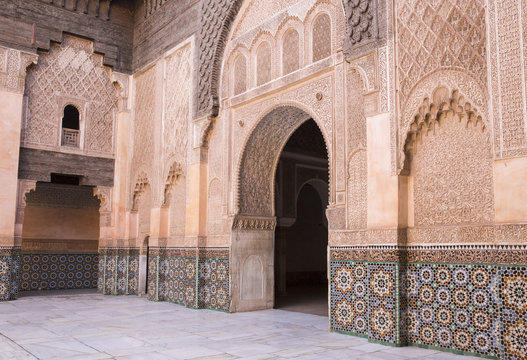 Doorway, Medersa Ali Ben Youssef (Madrasa Bin Yousuf), Medina, UNESCO World Heritage Site, Marrakesh,  Morocco, North Africa, Africa
