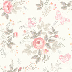 seamless floral pattern with roses in pastel colors