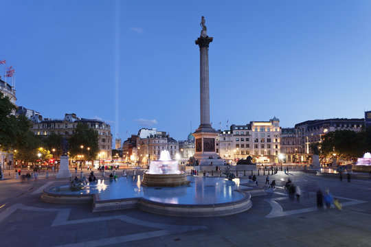 Trafalgar Square with Nelson's Column and fountain, London