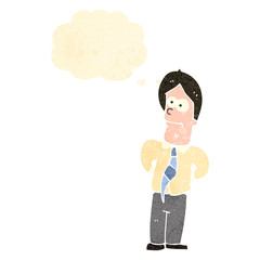 retro cartoon businessman with thought bubble