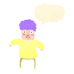 retro cartoon old woman with speech bubble