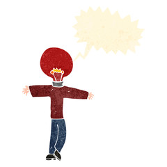 retro cartoon red light bulb head man