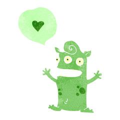 retro cartoon little alien in love