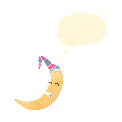 retro cartoon moon with thought bubble