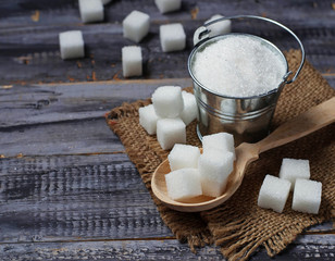 White refined sugar in iron bucket