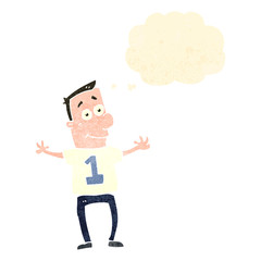 retro cartoon man wearing shirt number one