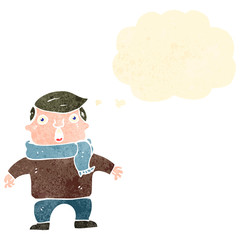 retro cartoon shocked man wearing scarf