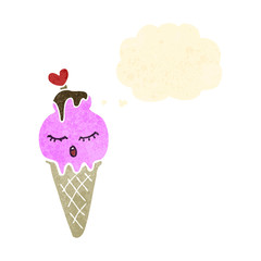 retro cartoon ice cream with thought bubble