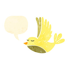 retro cartoon flying bird with speech bubble