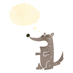 retro cartoon dog with thought bubble
