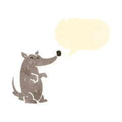 retro cartoon wolf with speech bubble