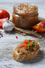 Bread toasts with eggplant caviar
