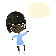 Obraz na płótnie Canvas retro cartoon waving girl with thought bubble