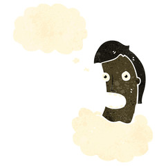 retro cartoon head in clouds,