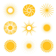 Sun Icon Set. Abstract and Unusual Sun Icons. Vector Illustration. 