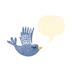 retro cartoon flying bird with speech bubble