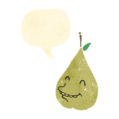 retro cartoon pear with speech bubble