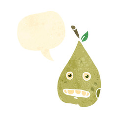 retro cartoon pear with speech bubble