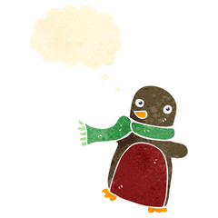 retro cartoon christmas robin with thought bubble