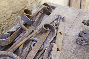Irons with shapes in a blacksmith