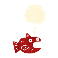 retro cartoon piranha with thought bubble