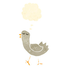 retro cartoon funny bird with thought bubble
