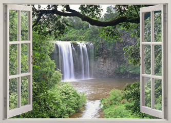 Obrazy na Plexi  Widok na wodospad Dangar w otwartym oknie